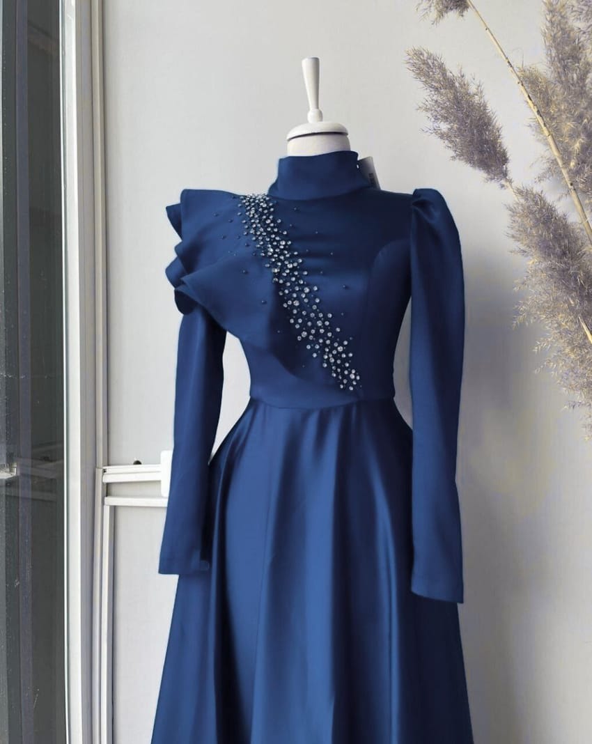 sachin and babi light blue dress Modest Formal Embellished Dress G489 Black main image 1