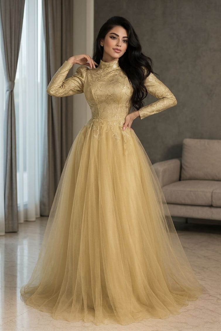 Modanova  Evening dress for veiled women, gold 3377