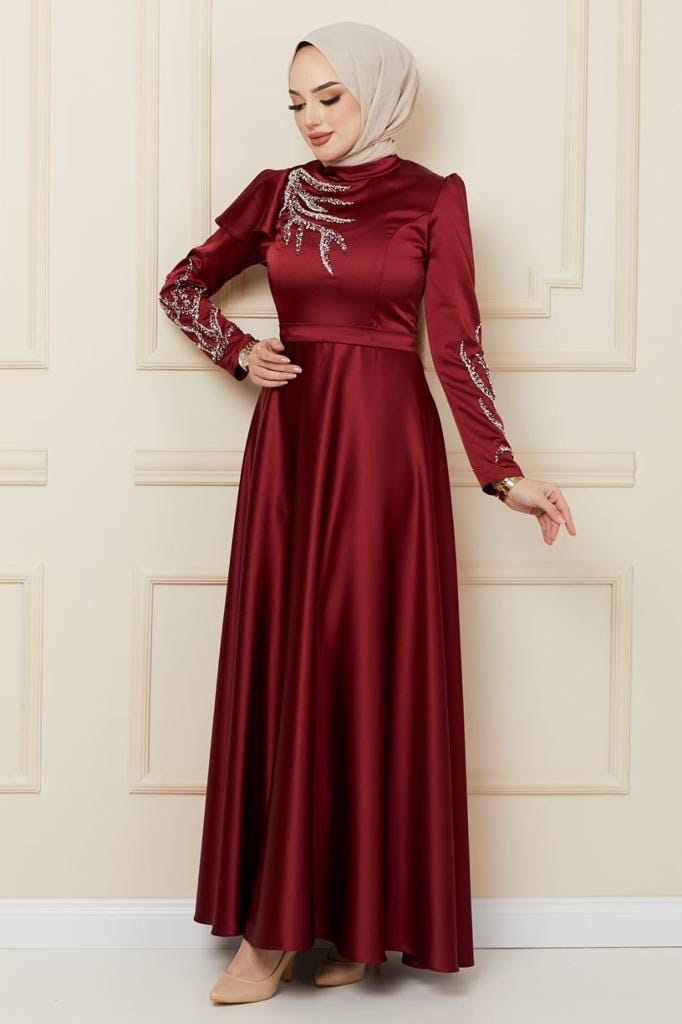 Modanova  Maroon Hijabi Evening Dress 3401