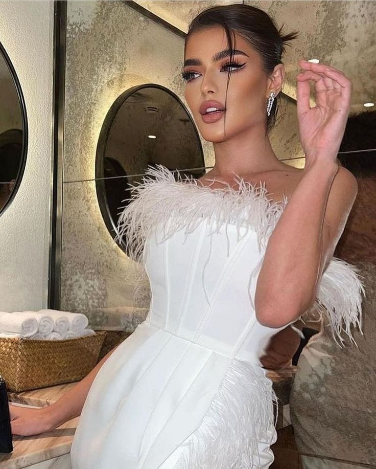 Modanova Short evening dress white feathers 3777 Modanova Short evening dress white feathers 3777