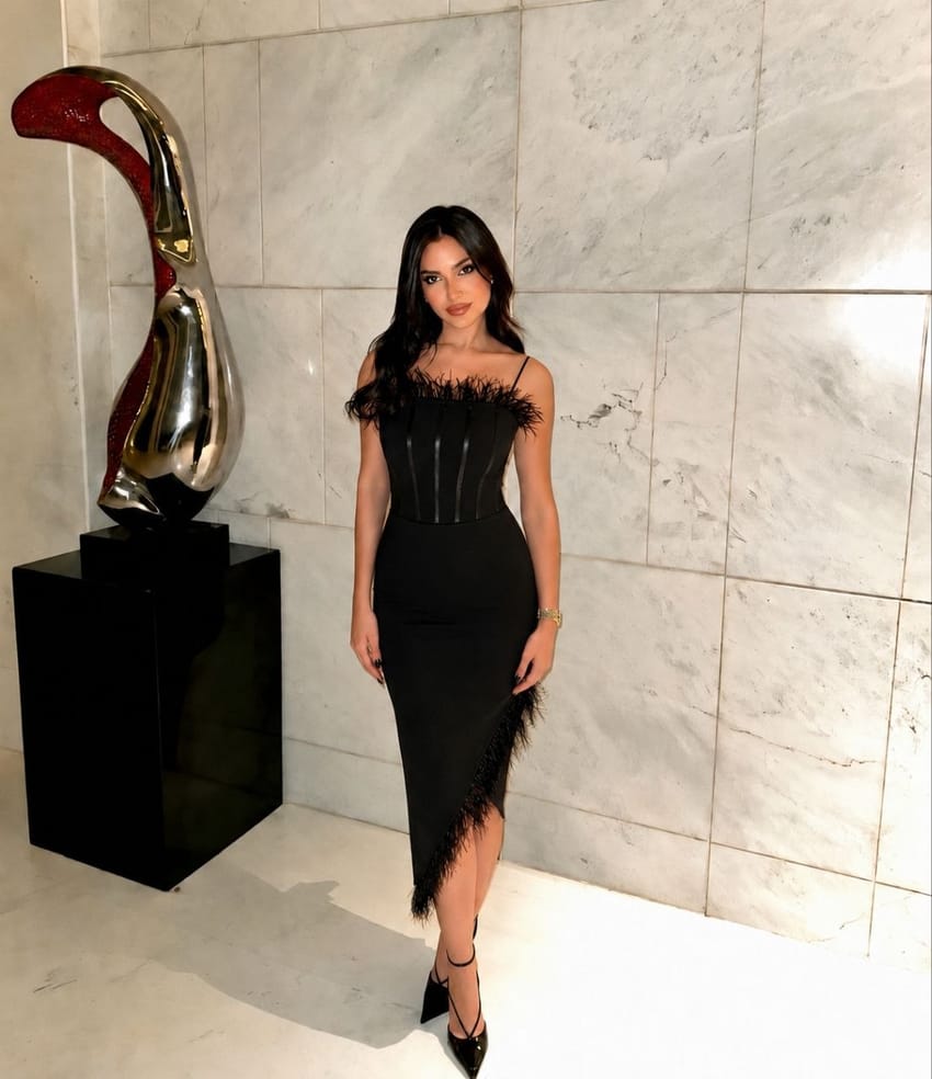 black short feather dress Desirae Sequin Feather Short Dress