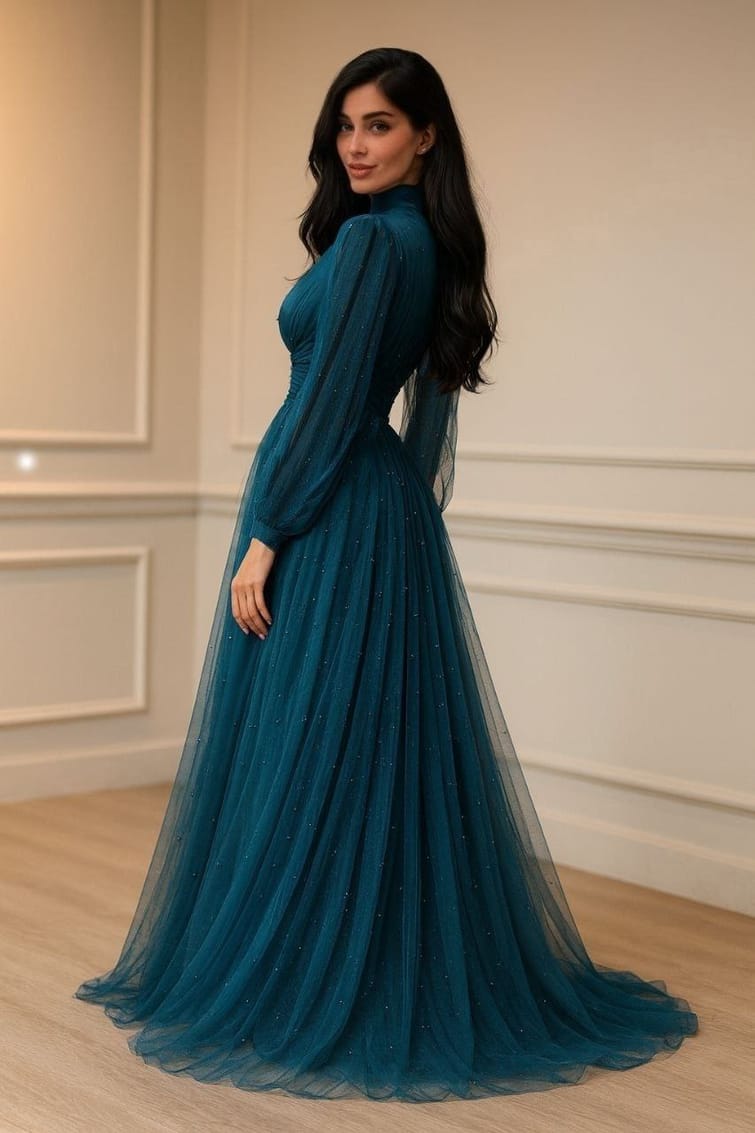 evening dress turquoise Turquoise Sequin Evening Gown