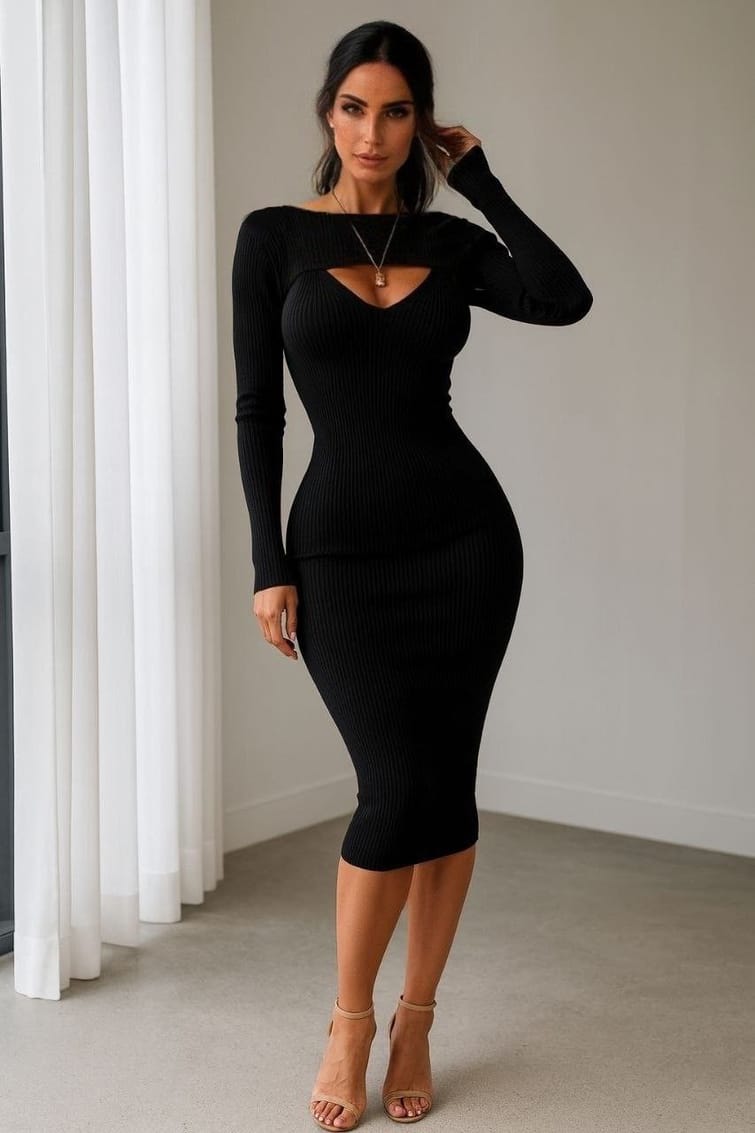 slim fit dress slacks Basic autumn winter short thick sweater dress elegant knit dress women –  Giga Store main image 0