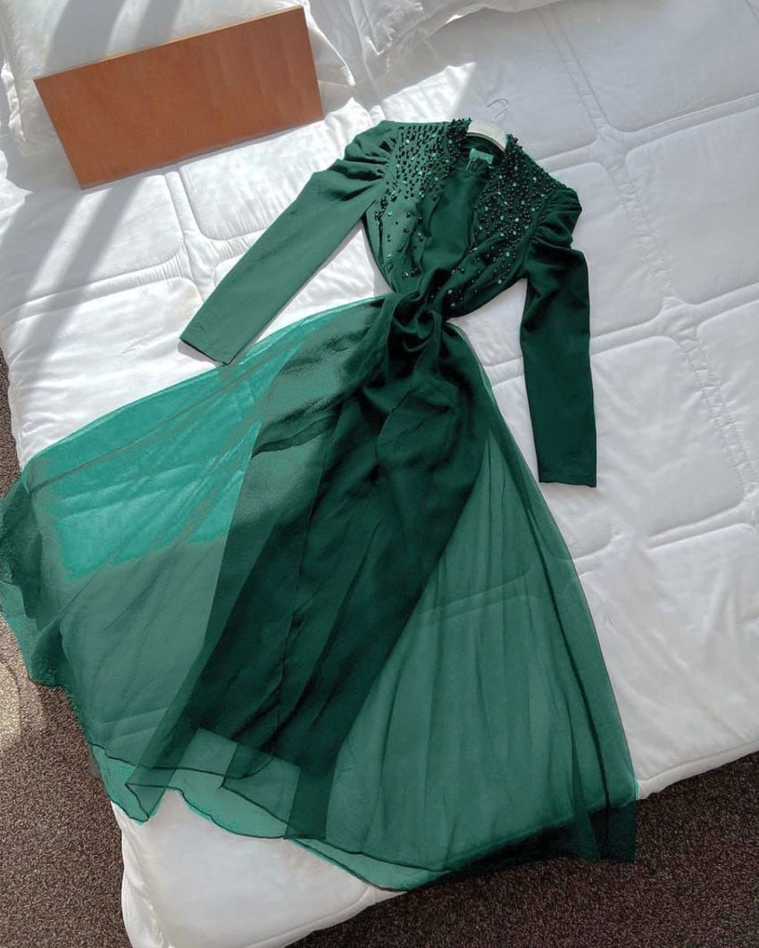 green emerald velvet dress Mint Green Two-Piece Cardigan Dress Diamond-Embellished Cover-Up & Max
