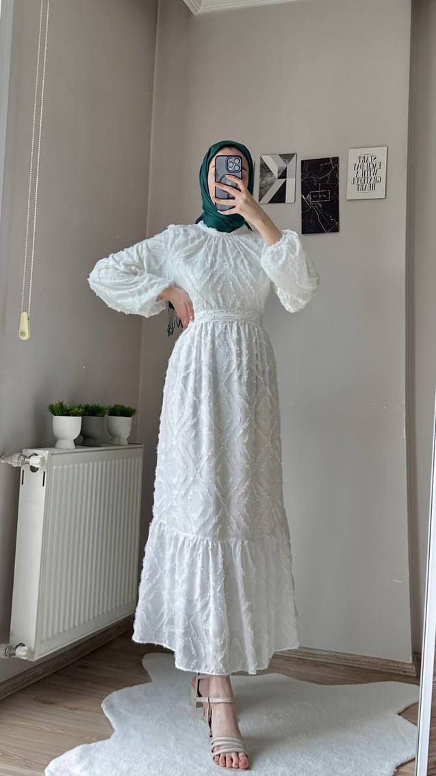 chinese dress ladies Eastessence Presents Lace Panel Flared Abaya Dress and Hijab Set Available Only at Eastessence.com. 7XL [+$ 12.99] / 54 [+$ 4.99] main image 1