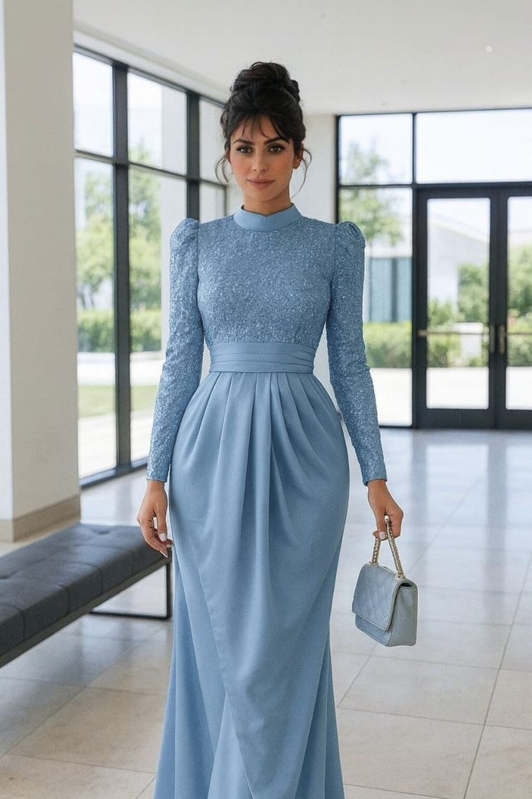 sky blue elegant dress Wedtrend Women Sky Blue Prom Dress Ball-Gown Spaghetti Straps Corset Long  Party Dress With Floral – WEDTREND main image 1