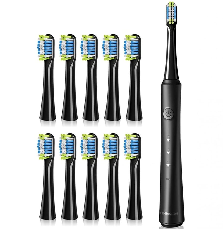 CleHealtee Sonic Electric Toothbrush for Adults, Rechargeable Sonic Toothbrush with 10 Brush Heads, Fast 2 Hr Charge Last 35 Days,Rechargeable Sonic Toothbrush with 40000VPM and 3 Modes - Bla