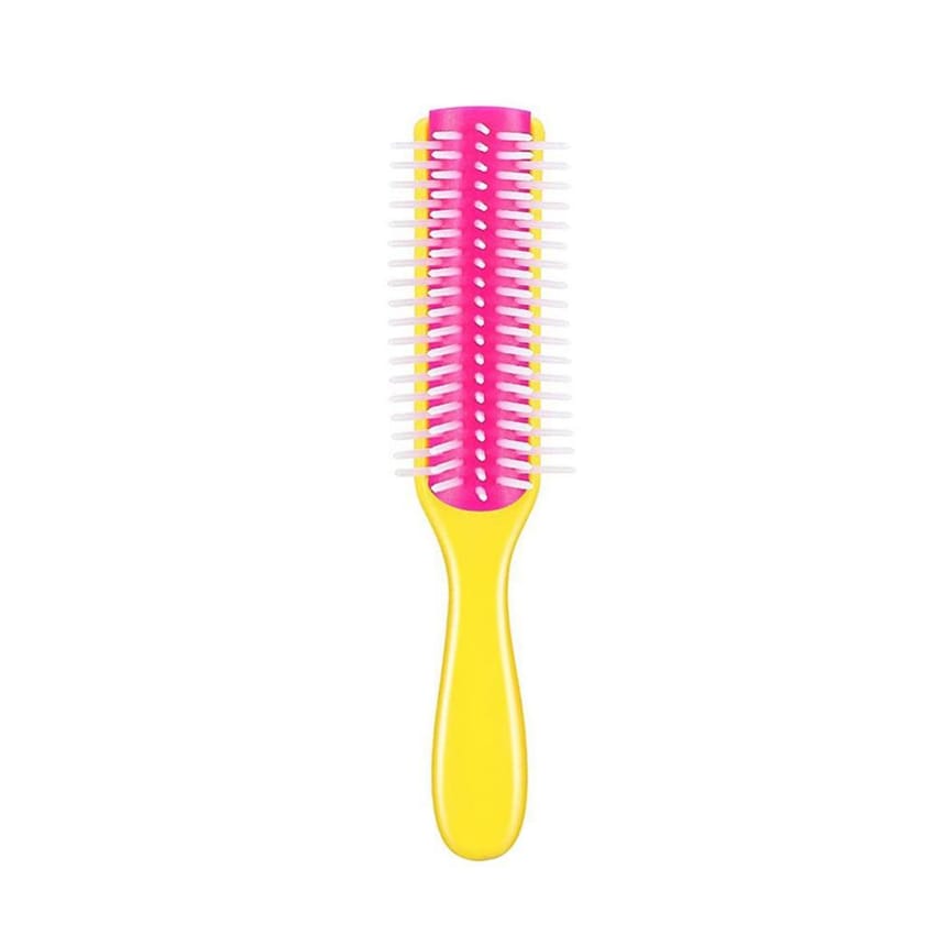 5-Row Travel Hair Brush with Anti-static Rubber Pad for Curly Hair Styling, Separating, Shaping, Smoothing and Blow-Drying (Yellow)