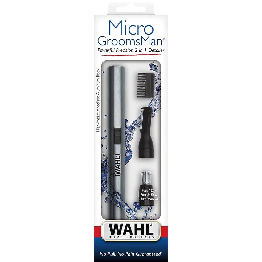 Wahl Micro Groomsman Battery Personal Trimmer & Detailer for Hygienic Grooming with Rinseable, Interchangeable Heads for Eyebrows, Neckline, Nose, Ears, & Other Detailing