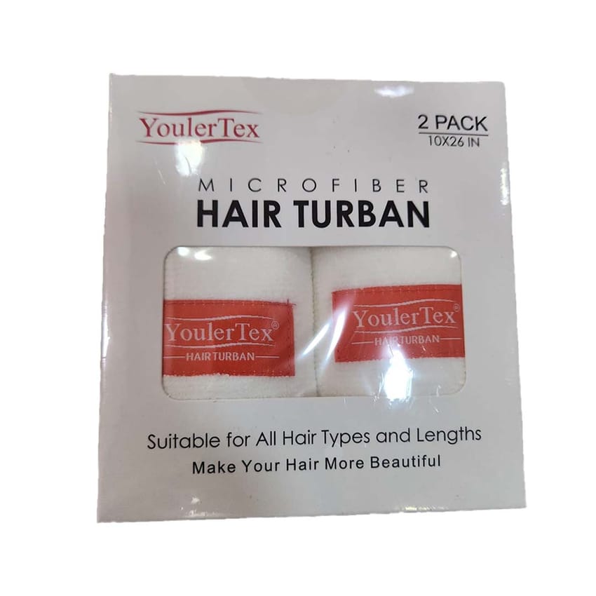 YoulerTex Microfiber Hair Towel Wrap for Women, 2 Pack 10 inch X 26 inch, Super Absorbent Quick Dry Hair Turban for Drying Curly, Long & Thick Hair (White)