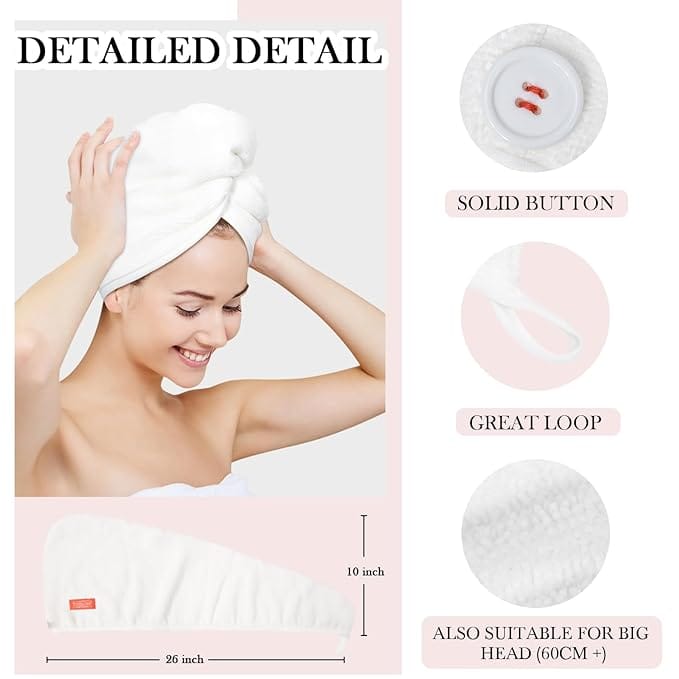 YoulerTex Microfiber Hair Towel Wrap for Women, 2 Pack 10 inch X 26 inch, Super Absorbent Quick Dry Hair Turban for Drying Curly, Long & Thick Hair (White) product thumbnail 2