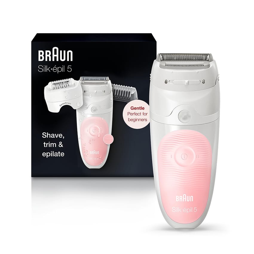Braun Epilator Silk-épil 5 5-620, Hair Removal Device, Epilator for Women, Shaver & Trimmer, Cordless, Rechargeable, Wet & Dry , 6 Piece Set