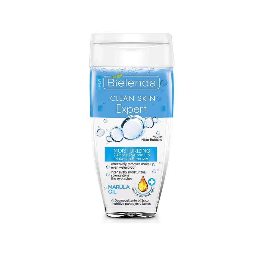 Bielenda Clean Skin Expert - Combination Of Marula Oil And Hyaluronic Acid - Clean Skin Expert Moisturizing 2-Phase Eye And Lip Make-Up Remover With Marula Oil - 150 ml