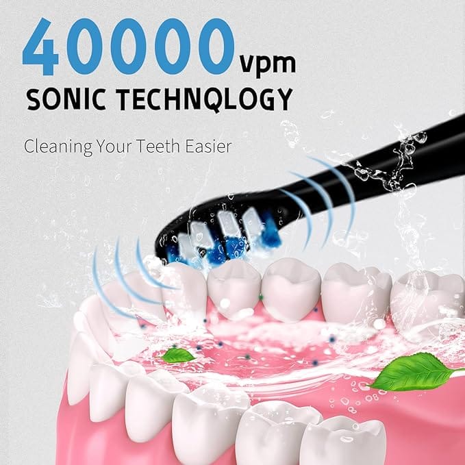 BAHFIR Sonic Electric Toothbrush 8 Repalcement Heads & Travel Case 5 molds and Black Adult Electric Toothbrush, as Dentist Rechargeable with Timer 1 Time Charge 60 Days product thumbnail 5