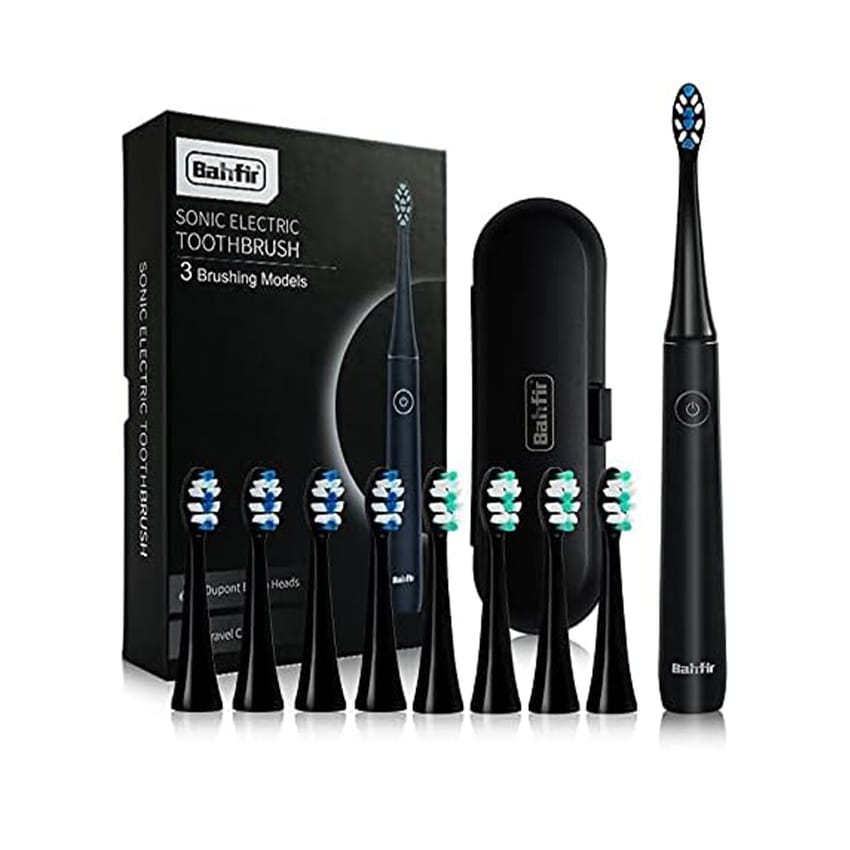 BAHFIR Sonic Electric Toothbrush 8 Repalcement Heads & Travel Case 5 molds and Black Adult Electric Toothbrush, as Dentist Rechargeable with Timer 1 Time Charge 60 Days