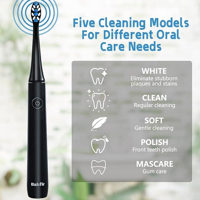 BAHFIR Sonic Electric Toothbrush 8 Repalcement Heads & Travel Case 5 molds and Black Adult Electric Toothbrush, as Dentist Rechargeable with Timer 1 Time Charge 60 Days product thumbnail 6