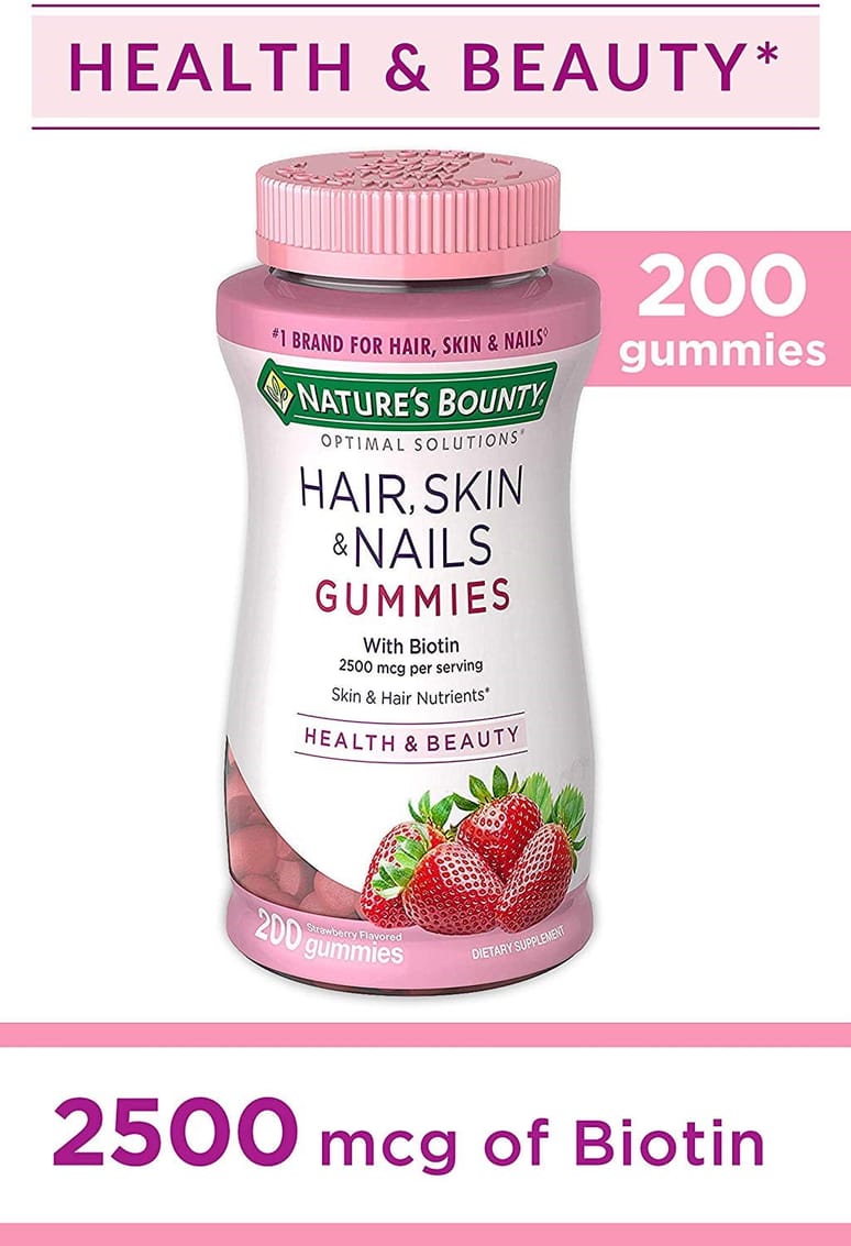 Natures Bounty Optimal Solutions Hair, Skin and Nails Gummies with Biotin, 25000 mcg, Strawberry Flavored, 200 Count product thumbnail 4