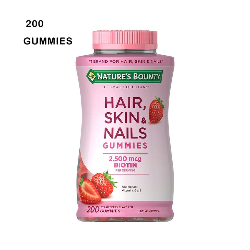 Natures Bounty Optimal Solutions Hair, Skin and Nails Gummies with Biotin, 25000 mcg, Strawberry Flavored, 200 Count product thumbnail 2