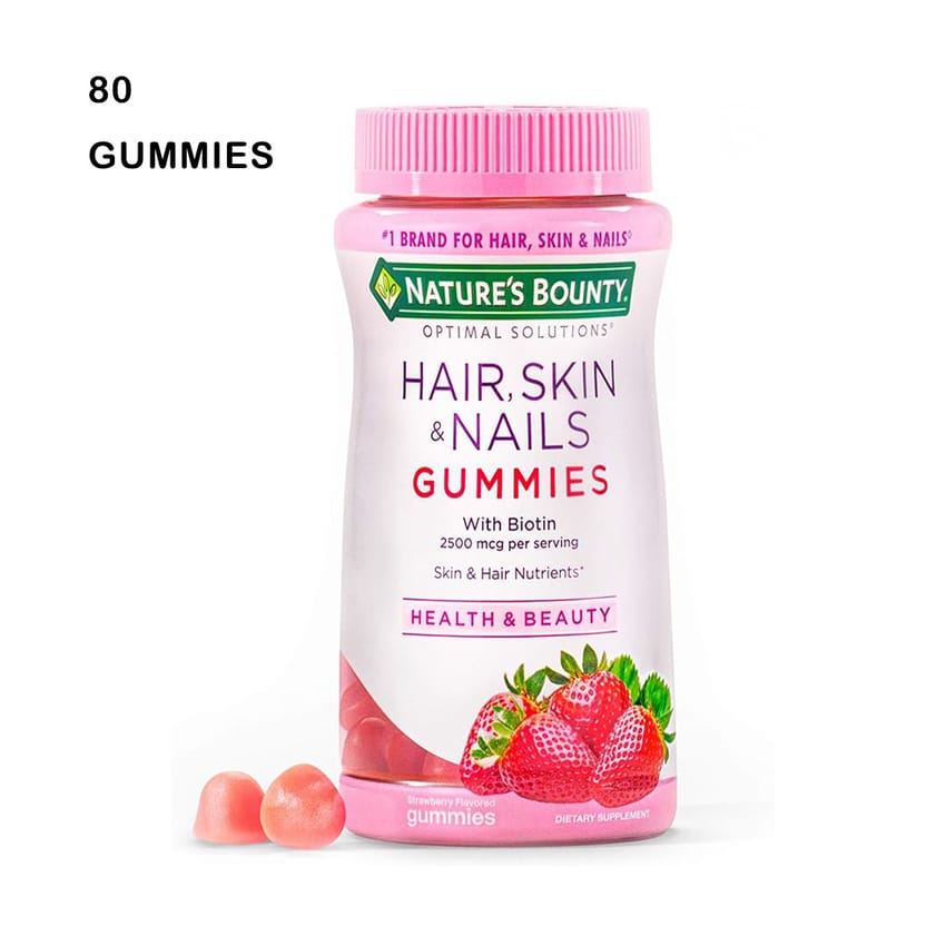 Natures Bounty Optimal Solutions Hair, Skin and Nails Gummies with Biotin, 25000 mcg, Strawberry Flavored, 200 Count product thumbnail 3
