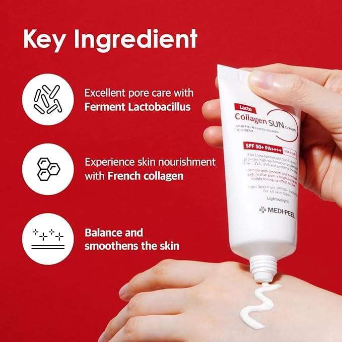 MEDI PEEL Red Lacto Collagen Sun Cream Sunscreen Cream SPF50 / PA 50ml Non-Greasy Korean Sunscreen for Daily Use UVA  UVB Protection, Light and refreshing formula without stickiness product thumbnail 2