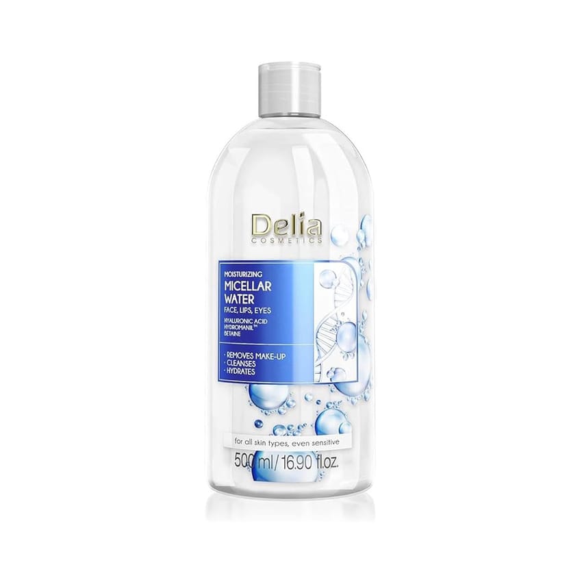 Delia Cosmetics - Moisturizing Micellar Water - Facial Cleanser with Hyaluronic Acid - Clean, Soft, Fresh & Calm Face Skin - Make-Up Remover - 500ml
