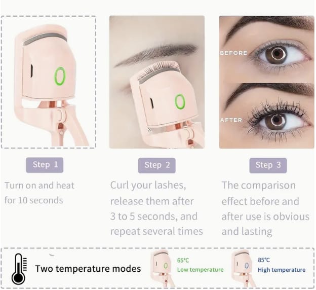 Electric Eyelash Curler, Heated Lash Curling Tool, Long-Lasting Curl, Quick Preheat 10 Seconds, 2 Adjustable Temperature Settings, Portable For Travel & On-the-Go Makeup Heated Eyelash Curler product thumbnail 2