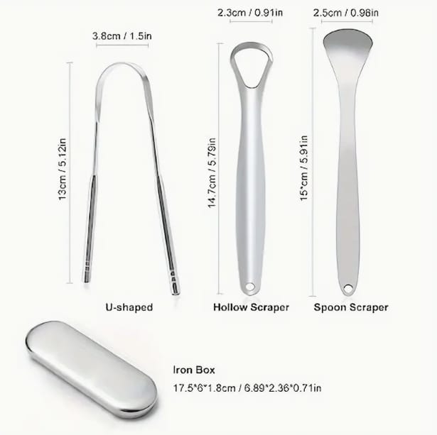 Stainless Steel Tongue Cleaner Set Metal Tongue Scrapers for Adults and Children Ergonomic Design for Oral Hygiene and Fresh Breath Dental Care Kit 3 Piece product thumbnail 3