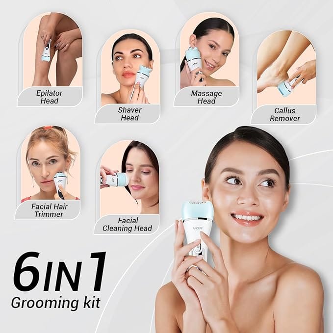 VGR V-733 Professional Ladies Grooming Kit,Epilator for women for full body grooming| 6 in 1 lady care set,LED Display,90min Runtime &600mAh Lithium Battery with IPX 7 Waterproof(Green)1 Year product thumbnail 6