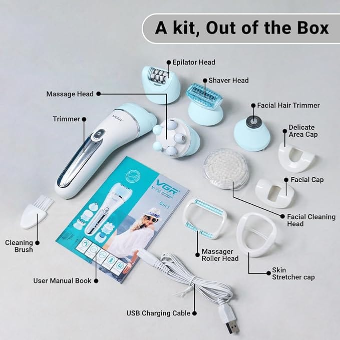 VGR V-733 Professional Ladies Grooming Kit,Epilator for women for full body grooming| 6 in 1 lady care set,LED Display,90min Runtime &600mAh Lithium Battery with IPX 7 Waterproof(Green)1 Year product thumbnail 5