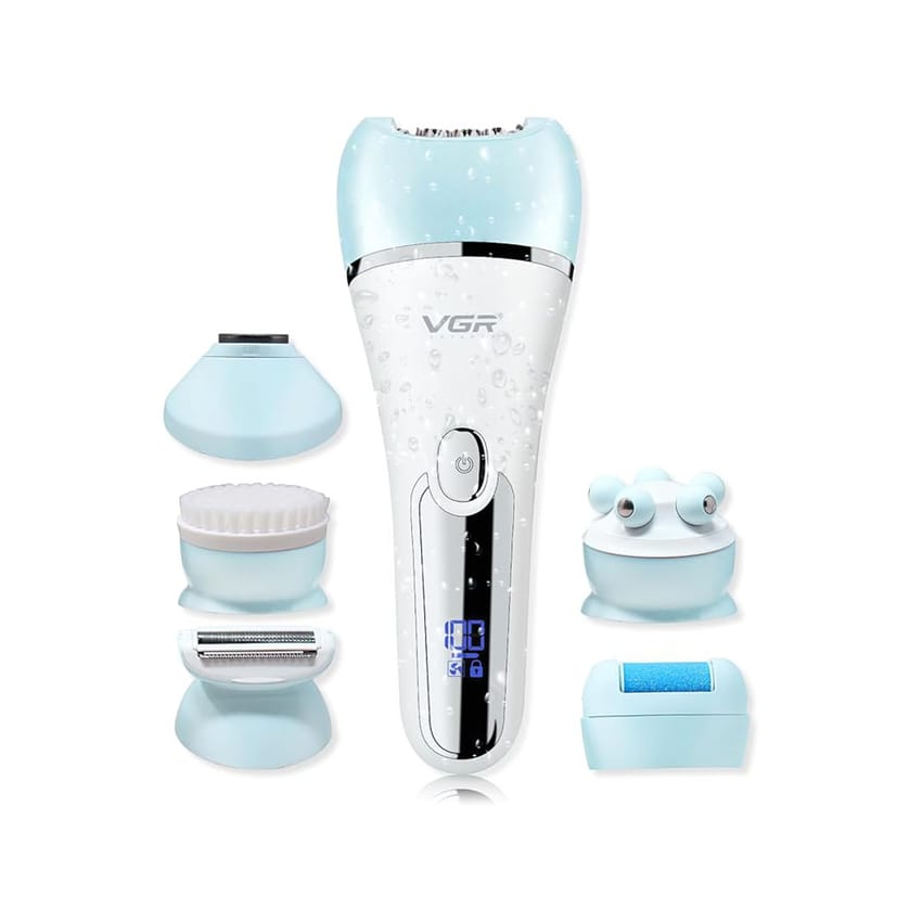 VGR V-733 Professional Ladies Grooming Kit,Epilator for women for full body grooming| 6 in 1 lady care set,LED Display,90min Runtime &600mAh Lithium Battery with IPX 7 Waterproof(Green)1 Year