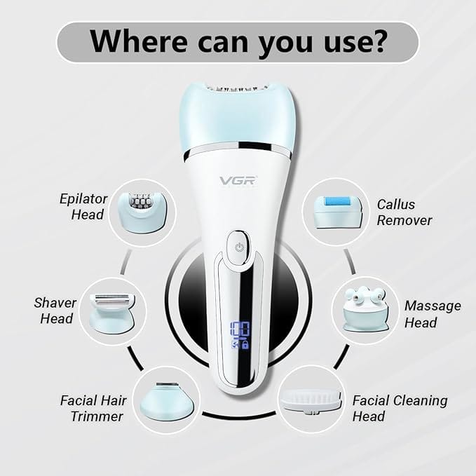VGR V-733 Professional Ladies Grooming Kit,Epilator for women for full body grooming| 6 in 1 lady care set,LED Display,90min Runtime &600mAh Lithium Battery with IPX 7 Waterproof(Green)1 Year product thumbnail 7