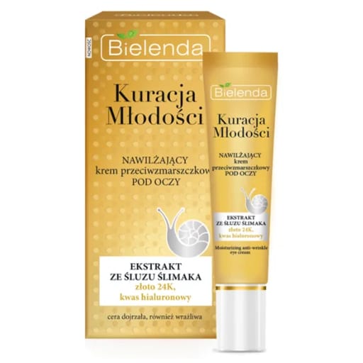 Bielenda Youth Treatment Moisturizing Eye Cream Anti-Wrinkle Snail Slime Extract Gold 24K Hyaluronic Acid Day Night 15ml