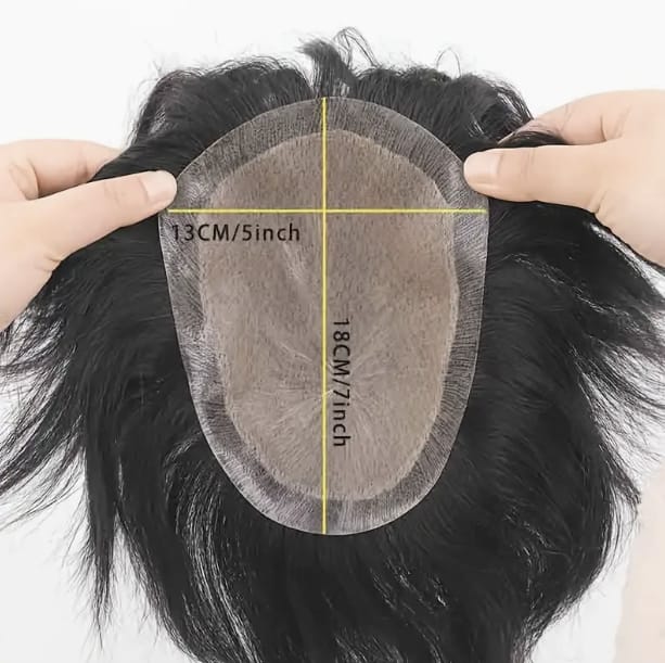 Handmade Natural Hair Topper for Men - Untrimmed Basic Style, Straight Hair, All Gender Fit, Transparent Crochet Hairpiece for Full Head Coverage and Volume Enhancement