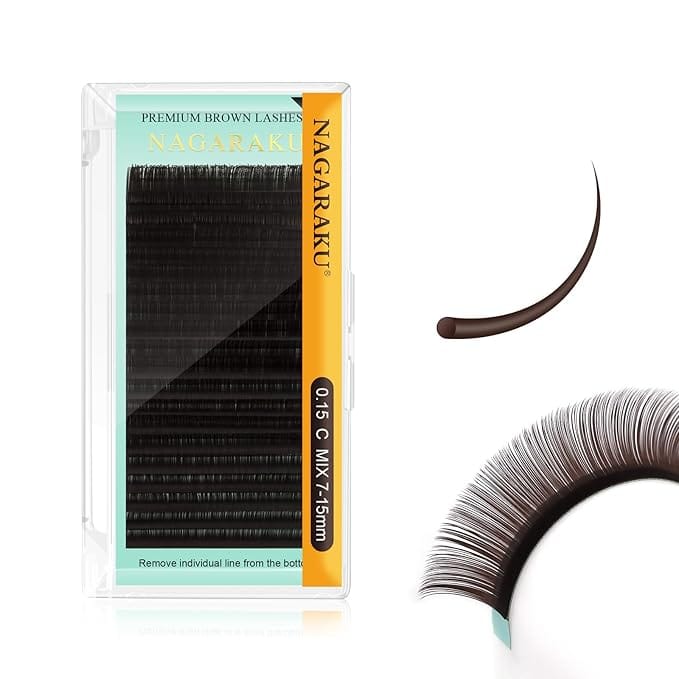 NAGARAKU Eyelash Extensions Dark Brown Color 0.15mm C curl 7-15mm Mix Tray Individual Lashes Classic Faux Mink Volume 20 rows Soft Light
