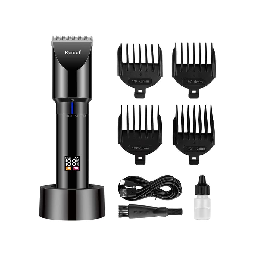 KEMEI Black Hair Clippers for Men，Adjustable Blade Cordless Clipper Professional Barber Clippers， USB Rechargeable Wireless Haircut Clippers km-3293