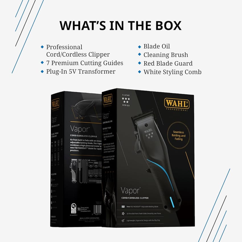 Wahl Professional 5 Star Vapor Clipper Corded and Cordless Operation F32 Adjustable Balding Blade Adaptable Speed product thumbnail 3
