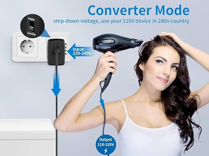 Travel Converter Adapter Voltage Converter That Steps Down 230 Volts to 120 Volts for use in Over 200 Countries,Including The U.S., U.K., Europe, and Australia product thumbnail 5