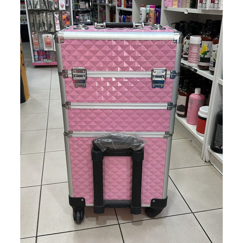 Makeup Train Case On Wheels, Extra Large Cosmetic Case Aluminum Rolling Makeup Case Trolley Makeup Travel Organizer With 360° Swivel Wheels product thumbnail 2