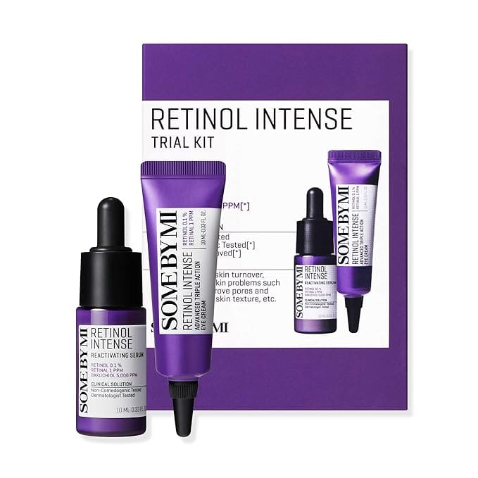 SOME BY MI Retinol Intense Trial Kit - Serum and Eye Cream, 0.33Oz - Mild Korean 0.1% Retinol Face Serum and Eye Cream for Beginner - Skin Texture, Elasticity and Under Eye Care - Korean Skin