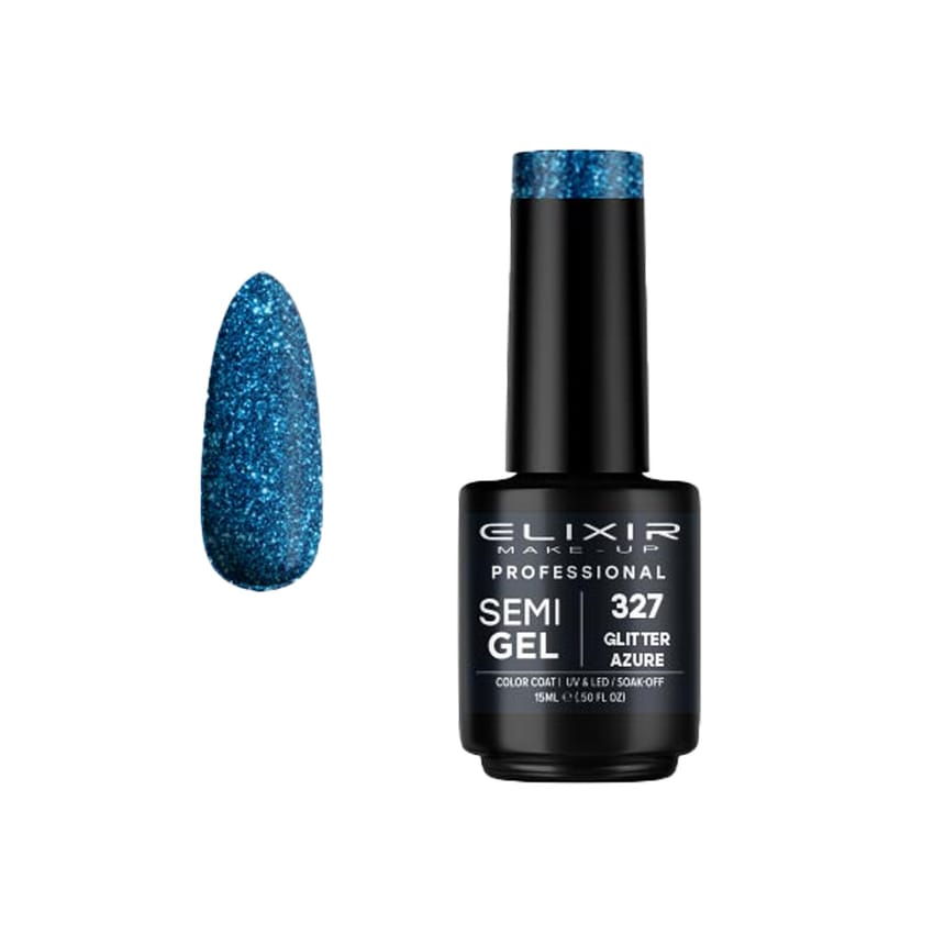 Elixir Pro. Semi-Permanent Nail Polish 15Ml – #327 (Glitter Azure)