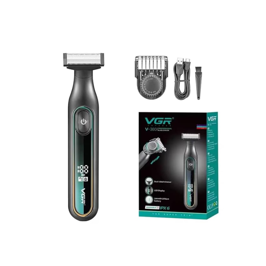 VGR V-360 Digital Display Cordless Dual Sided OneBlade Trimmer & Shaver 0.5-9mm Adjustable Comb For Complete Beard Styling & Body Hair Trimming 90 Mins Runtime Fully Washable IPX5 Waterproof,