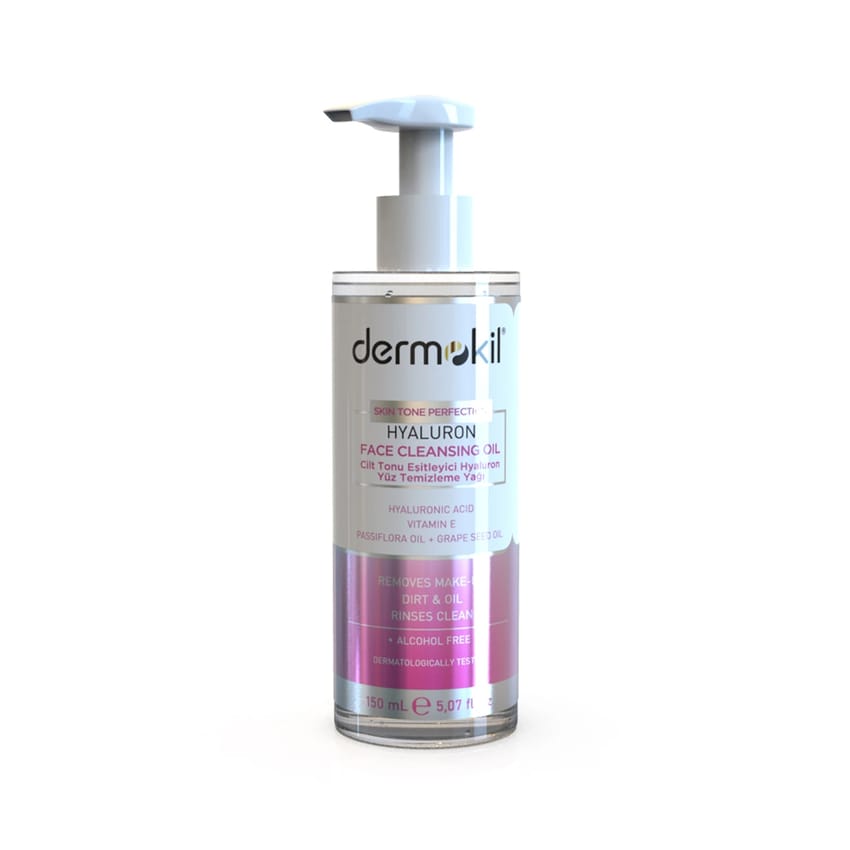زيت تنظيف الوجه ديرموكيل بالهيالورون – 150 مل | skin-care | d5% | dermokil | face-care | hyaluronic-acid