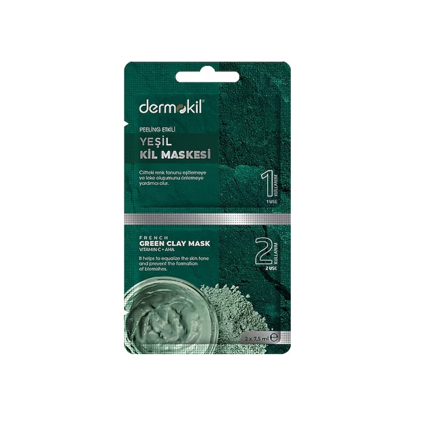 قناع ديرموكيل الفرنسي الطيني الأخضر – 2 × 7.5 مل | face-mask | skin-care | d5% | dermokil | face-care | clay