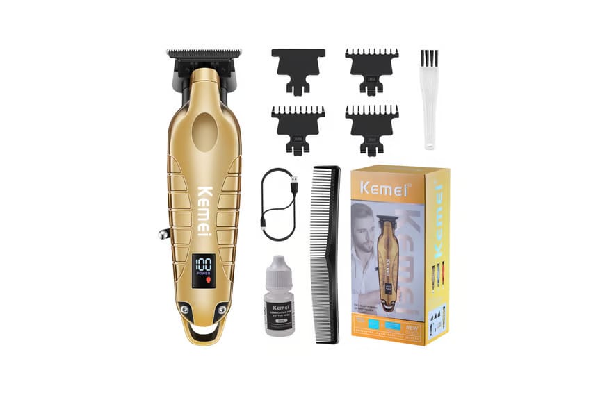 KEMEI 2293 Professional Hair/Beard Trimmer for Men Zero Gapped Hair Clippers for Barber with T Blade, Cordless Rechargeable, Gold product thumbnail 2