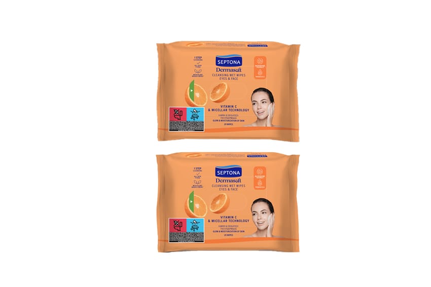 Septona Cleansing Wet Wipes Eyes & Face with Vitamin C & Micellar Technology – 20 Wipes × 2 Packs