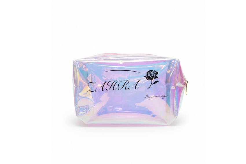 حقيبة مكياج شفافة لامعة – شعار ZAHRA Luxurious Origin | tools | makeup-bag