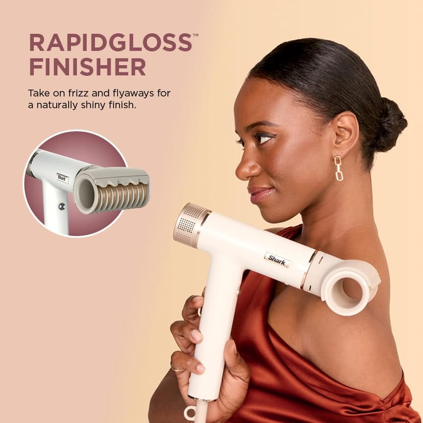 Shark Hair Dryer SpeedStyle RapidGloss Finisher and High-Velocity, Ionic Hair Blow Dryer with IQ Speed Styling and Drying Suite, No Heat Damage, Best for Curly and Coily Hair, Silk, HD332 product thumbnail 6