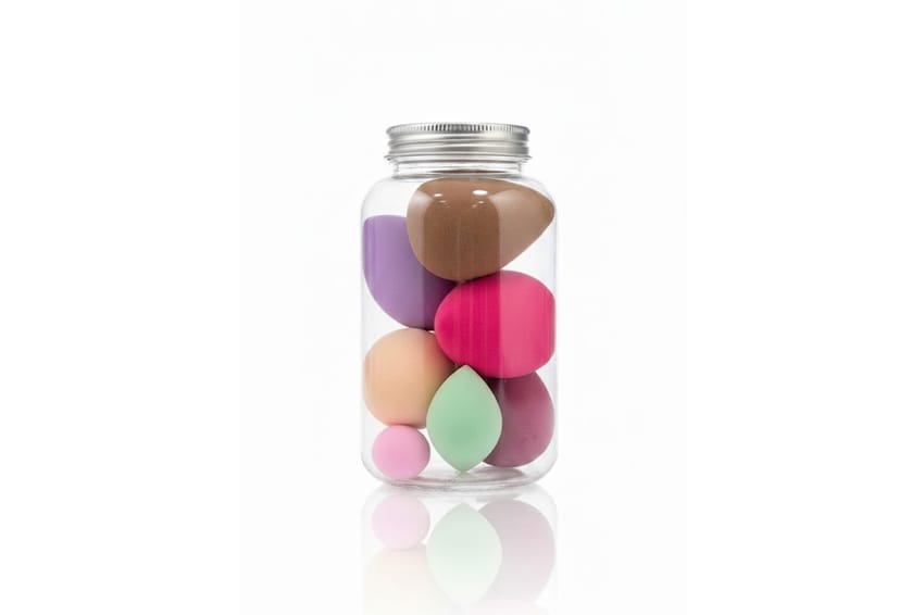 Bottle of Different Size Makeup Sponges