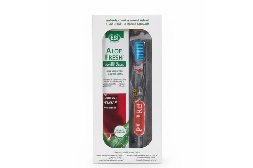 INDOLA Stores  ESI Pure Aloe Fresh Smile Toothpaste and Brush Kit