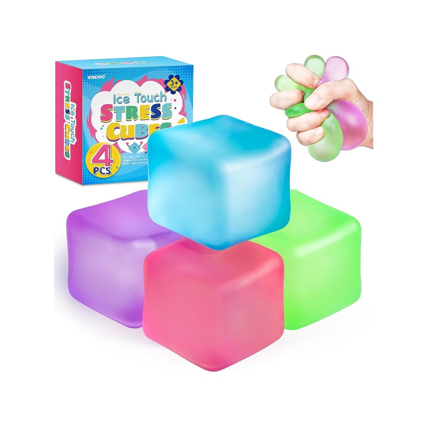 4 Pack Stress Cube, Slow Rising Ice Cube Stress Balls for Adults Kids, Sensory Fidget Toy for Anxiety Relief, Square Shape Squishy Balls for Classroom Prizes, Nice Cube Squishy for Party Favo